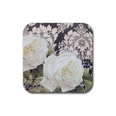 Elegant White Rose Vintage Damask Drink Coaster (square) by chicelegantboutique