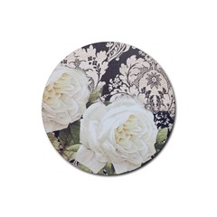 Elegant White Rose Vintage Damask Drink Coaster (round)