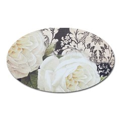 Elegant White Rose Vintage Damask Magnet (oval) by chicelegantboutique