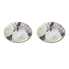 Elegant White Rose Vintage Damask Cufflinks (oval) by chicelegantboutique