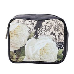 Elegant White Rose Vintage Damask Mini Travel Toiletry Bag (two Sides)