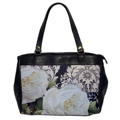 Elegant White Rose Vintage Damask Oversize Office Handbag (one Side) by chicelegantboutique