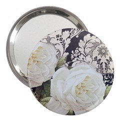 Elegant White Rose Vintage Damask 3  Handbag Mirror by chicelegantboutique