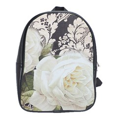 Elegant White Rose Vintage Damask School Bag (xl) by chicelegantboutique