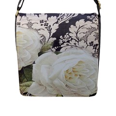 Elegant White Rose Vintage Damask Flap Closure Messenger Bag (large) by chicelegantboutique