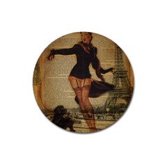 Paris Lady And French Poodle Vintage Newspaper Print Sexy Hot Gil Elvgren Pin Up Girl Paris Eiffel T Magnet 3  (round) by chicelegantboutique