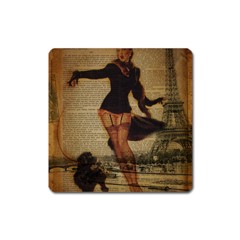 Paris Lady And French Poodle Vintage Newspaper Print Sexy Hot Gil Elvgren Pin Up Girl Paris Eiffel T Magnet (square) by chicelegantboutique