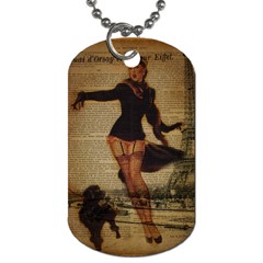 Paris Lady And French Poodle Vintage Newspaper Print Sexy Hot Gil Elvgren Pin Up Girl Paris Eiffel T Dog Tag (one Sided) by chicelegantboutique