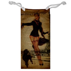 Paris Lady And French Poodle Vintage Newspaper Print Sexy Hot Gil Elvgren Pin Up Girl Paris Eiffel T Jewelry Bag by chicelegantboutique