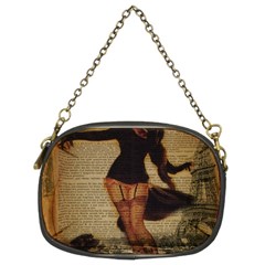 Paris Lady And French Poodle Vintage Newspaper Print Sexy Hot Gil Elvgren Pin Up Girl Paris Eiffel T Chain Purse (two Sided)  by chicelegantboutique