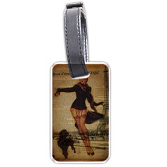 Paris Lady And French Poodle Vintage Newspaper Print Sexy Hot Gil Elvgren Pin Up Girl Paris Eiffel T Luggage Tag (one Side) by chicelegantboutique