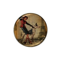 Paris Girl And Great Dane Vintage Newspaper Print Sexy Hot Gil Elvgren Pin Up Girl Paris Eiffel Towe Golf Ball Marker 4 Pack (for Hat Clip) by chicelegantboutique