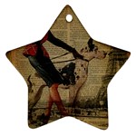 Paris Girl And Great Dane Vintage Newspaper Print Sexy Hot Gil Elvgren Pin Up Girl Paris Eiffel Towe Star Ornament (Two Sides) Back