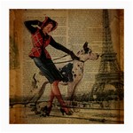 Paris Girl And Great Dane Vintage Newspaper Print Sexy Hot Gil Elvgren Pin Up Girl Paris Eiffel Towe Glasses Cloth (Medium) Front