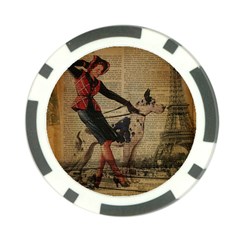 Paris Girl And Great Dane Vintage Newspaper Print Sexy Hot Gil Elvgren Pin Up Girl Paris Eiffel Towe Poker Chip 10 Pack by chicelegantboutique