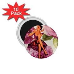 Cute Purple Dress Pin Up Girl Pink Rose Floral Art 1 75  Button Magnet (10 Pack) by chicelegantboutique