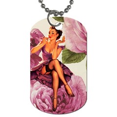 Cute Purple Dress Pin Up Girl Pink Rose Floral Art Dog Tag (two-sided)  by chicelegantboutique