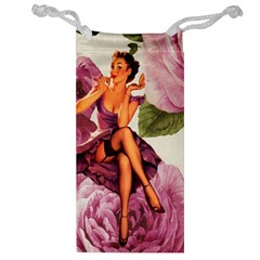 Cute Purple Dress Pin Up Girl Pink Rose Floral Art Jewelry Bag by chicelegantboutique