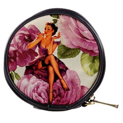 Cute Purple Dress Pin Up Girl Pink Rose Floral Art Mini Makeup Case by chicelegantboutique