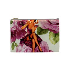 Cute Purple Dress Pin Up Girl Pink Rose Floral Art Cosmetic Bag (medium) by chicelegantboutique