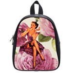 Cute Purple Dress Pin Up Girl Pink Rose Floral Art School Bag (Small) Front