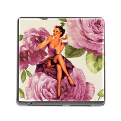 Cute Purple Dress Pin Up Girl Pink Rose Floral Art Memory Card Reader With Storage (square) by chicelegantboutique