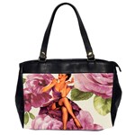 Cute Purple Dress Pin Up Girl Pink Rose Floral Art Oversize Office Handbag (Two Sides) Front