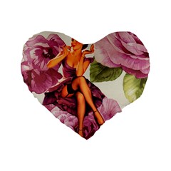 Cute Purple Dress Pin Up Girl Pink Rose Floral Art 16  Premium Heart Shape Cushion  by chicelegantboutique