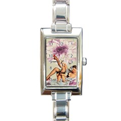 Gil Elvgren Pin Up Girl Purple Flower Fashion Art Rectangular Italian Charm Watch by chicelegantboutique