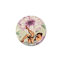 Gil Elvgren Pin Up Girl Purple Flower Fashion Art Golf Ball Marker 4 Pack by chicelegantboutique