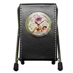 Gil Elvgren Pin Up Girl Purple Flower Fashion Art Stationery Holder Clock by chicelegantboutique