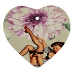 Gil Elvgren Pin Up Girl Purple Flower Fashion Art Heart Ornament (Two Sides) Back