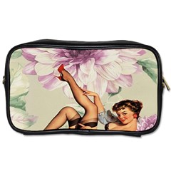 Gil Elvgren Pin Up Girl Purple Flower Fashion Art Travel Toiletry Bag (one Side) by chicelegantboutique