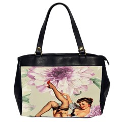 Gil Elvgren Pin Up Girl Purple Flower Fashion Art Oversize Office Handbag (two Sides) by chicelegantboutique