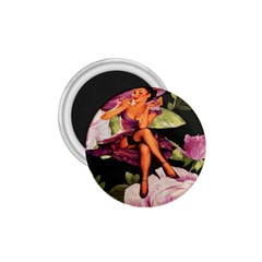 Cute Gil Elvgren Purple Dress Pin Up Girl Pink Rose Floral Art 1 75  Button Magnet by chicelegantboutique