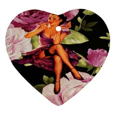 Cute Gil Elvgren Purple Dress Pin Up Girl Pink Rose Floral Art Heart Ornament by chicelegantboutique