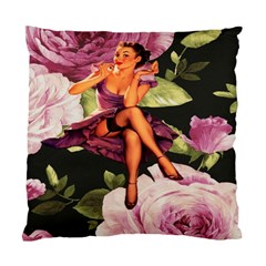 Cute Gil Elvgren Purple Dress Pin Up Girl Pink Rose Floral Art Cushion Case (single Sided)  by chicelegantboutique