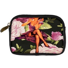 Cute Gil Elvgren Purple Dress Pin Up Girl Pink Rose Floral Art Digital Camera Leather Case by chicelegantboutique