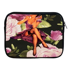 Cute Gil Elvgren Purple Dress Pin Up Girl Pink Rose Floral Art Apple Ipad 2/3/4 Zipper Case by chicelegantboutique