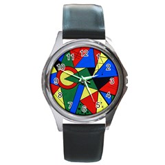 Modern Art Round Metal Watch (silver Rim) by Siebenhuehner