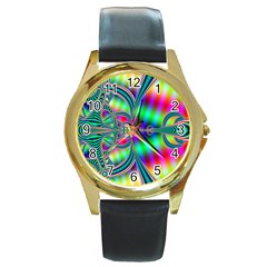 Modern Art Round Metal Watch (gold Rim)  by Siebenhuehner