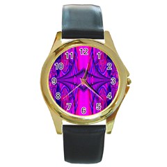 Modern Art Round Metal Watch (gold Rim)  by Siebenhuehner