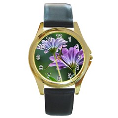 Flower Round Metal Watch (gold Rim)  by Siebenhuehner