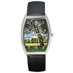 Trees Tonneau Leather Watch by Siebenhuehner