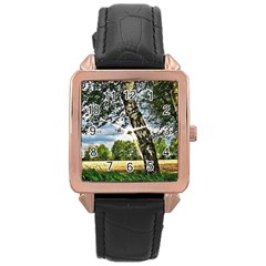 Trees Rose Gold Leather Watch  by Siebenhuehner