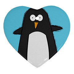 Hello Penguin Heart Ornament (two Sides) by PaolAllen
