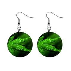 Leaf With Drops Mini Button Earrings