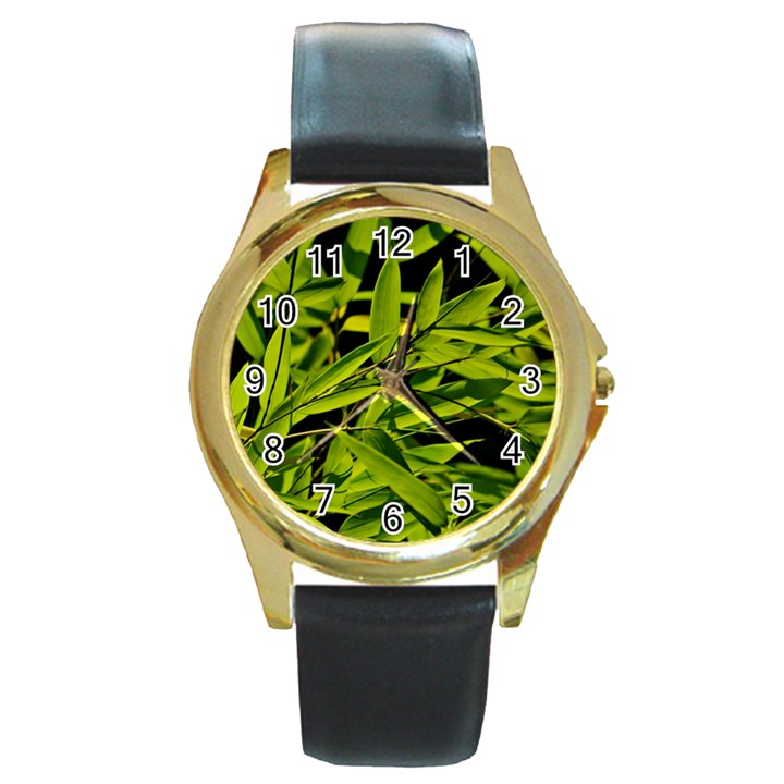 Bamboo Round Metal Watch (Gold Rim) 