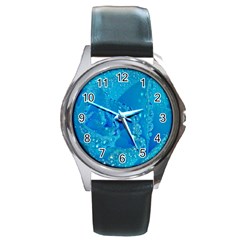 Blue Rose Round Metal Watch (silver Rim) by Siebenhuehner