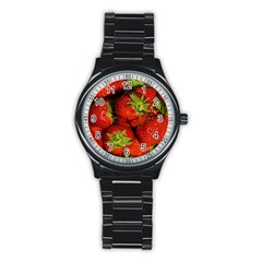 Strawberry  Sport Metal Watch (black) by Siebenhuehner